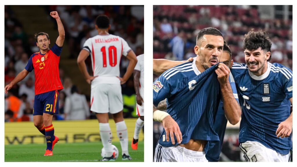 England were outclassed by Spain while Greece upset Germany in the Nations League